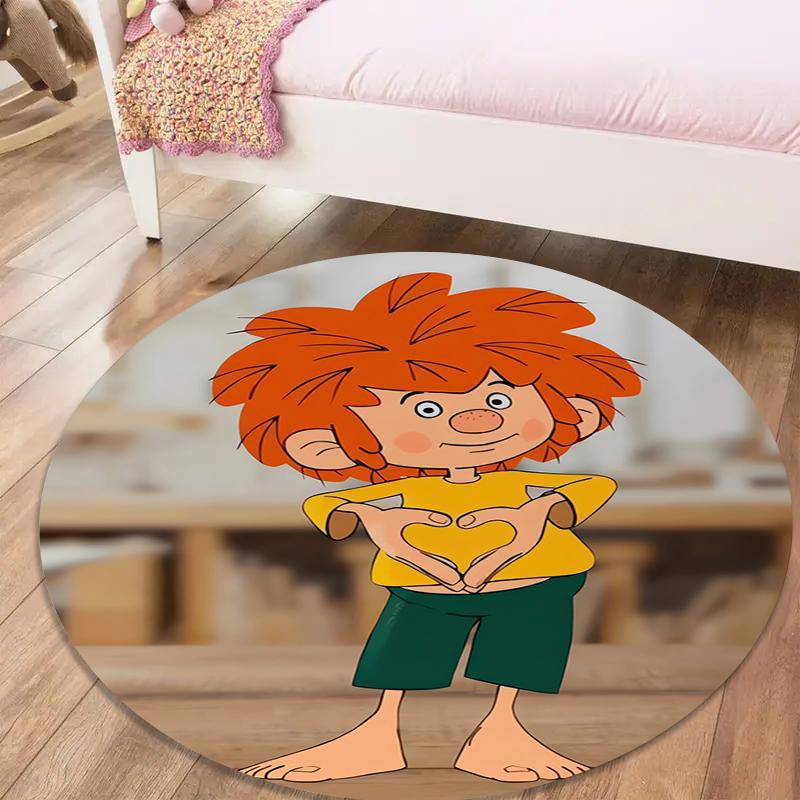 Alfombra Redonda de Dibujos Animados Meister Eder Und Sein Pumuckl, Alfombra para Sala de Estar, Dormitorio, Sofá, Sala de Juegos Decoración, Felpudo Antideslizante Q0025