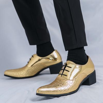 Men’s High Heels Derbys Pointed Toe Formal Business Leather Shoes Men Dance Shoes Tuxedo Wedding Party Dress Shoes Plus Size