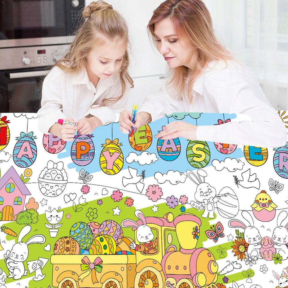 Easter DIY Coloring Roll, Bunny Carnival Themed Graffiti Poster Premium Paper Coloring Banner For Kids Creativity Development