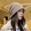 Autumn and winter hats women's cold hats big head circumference versatile knitted thin crimped outdoor stacking hats women's winter