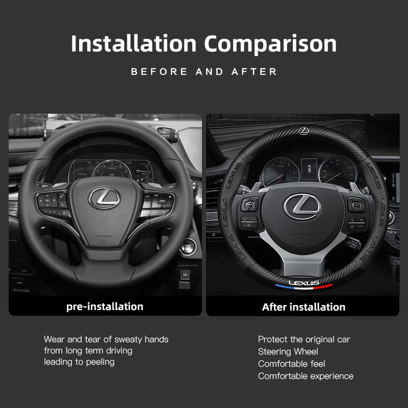 38cm Carbon Fiber Leather Car Steering Wheel Cover For Lexus RX330 IS250 Ct200h ES300h RX350 Auto Interior Accessories keychain