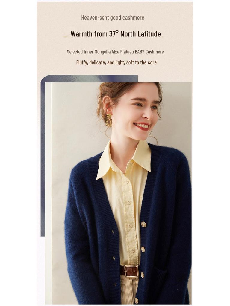 2024 Autumn/Winter Women's Thick Cashmere V-neck Cardigan Sweater, Loose Fit, Knitted Drop-shoulder Top