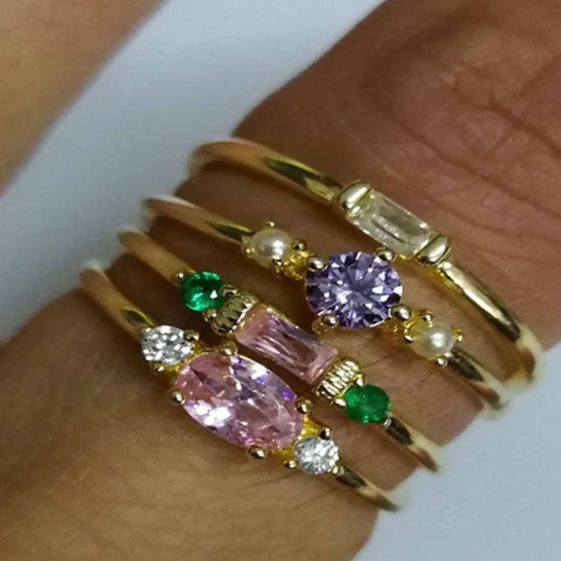 Beautifully Crafted 4 In 1 Set Of Womens Gold Plated Zircon Gemstone Rings