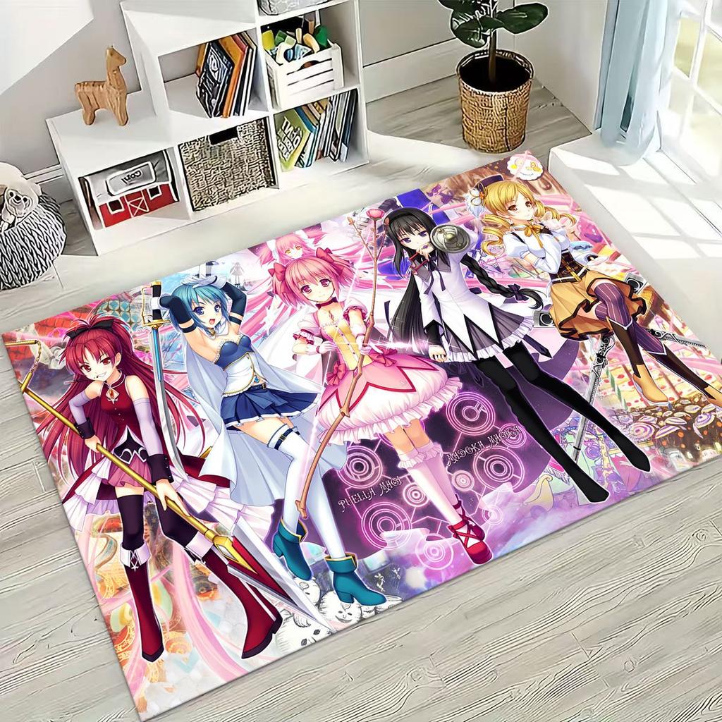 Cartoon Puella Magi Madoka Magica Girl Anime Rug for Bedroom Living Room Sofa Home Doormat Decor,Large Kids Non-slip Floor Mat