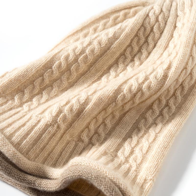 Cashmere Autumn and Winter New Women's High End Knitted Outdoor Warm Twist Ear Hat Knitted Casual Baotou Hat