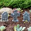 Skeleton Tombstone Ornament Set, Creative Halloween Horror Home Garden Resin Micro-landscape Decoration