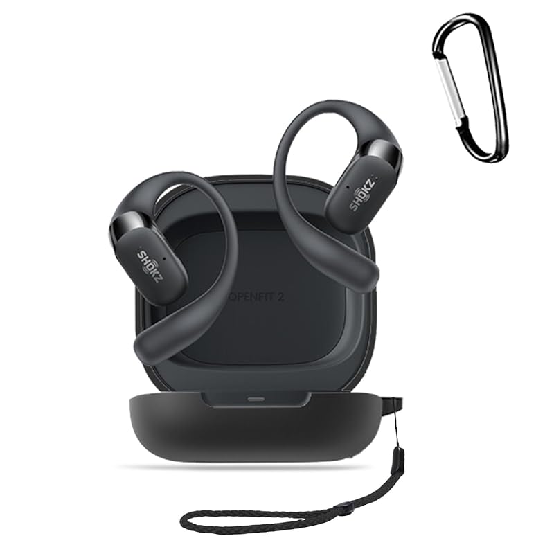 

For SHOKZ OpenFit 2 for case Silicone protective case [HUKWIMO] with carabiner + strap visible led light Wireless charging compatible Full protection