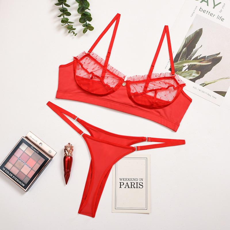 

European and American lace mesh eyelashes lace suspenders three o clock at night tight underwear XXL червоний