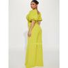 Laomei Single FN Yellow Puff Sleeves Square-Cut Collar High Waist Loose Pants Bell-Bottom Pants Pants