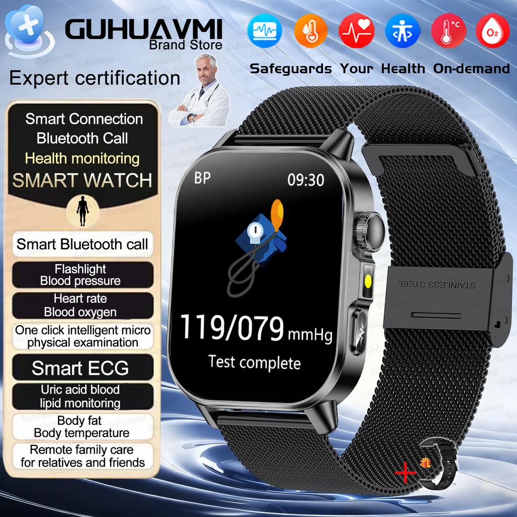 2026New AI Healthy Diagnose Analysis Smart Watch ECG+PPG Blood pressure lipids Uric Acid BT Call Smart Watch Tracker Men Women's