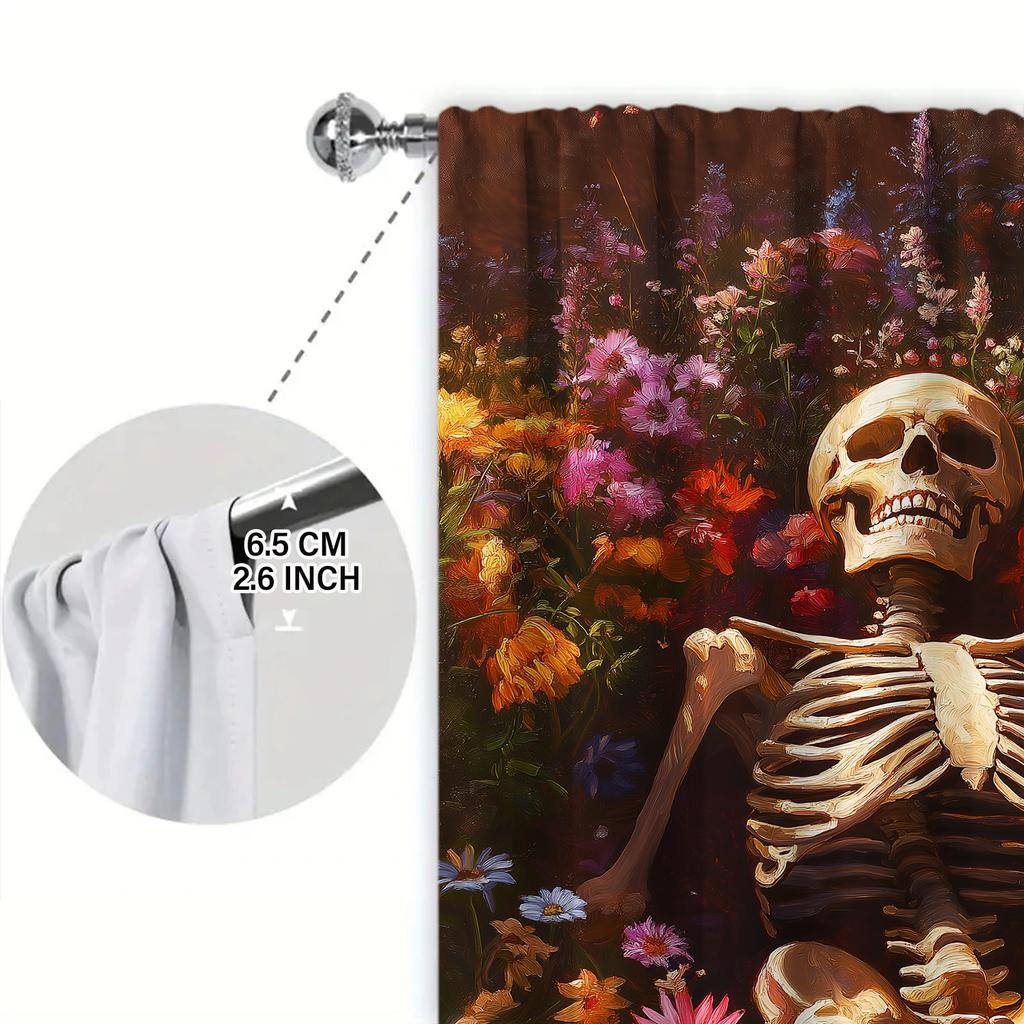 2pcs Romantic Flower Skeleton Printed Curtain for Home Decor - Rod Pocket Window Treatment for Bedroom, Office, Kitchen