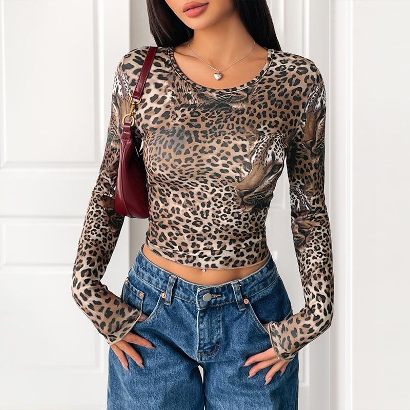 YYFS Women's Fashion Casual Spring Autumn Leopard Print Long Sleeve O-Neck Blouses & Shirts