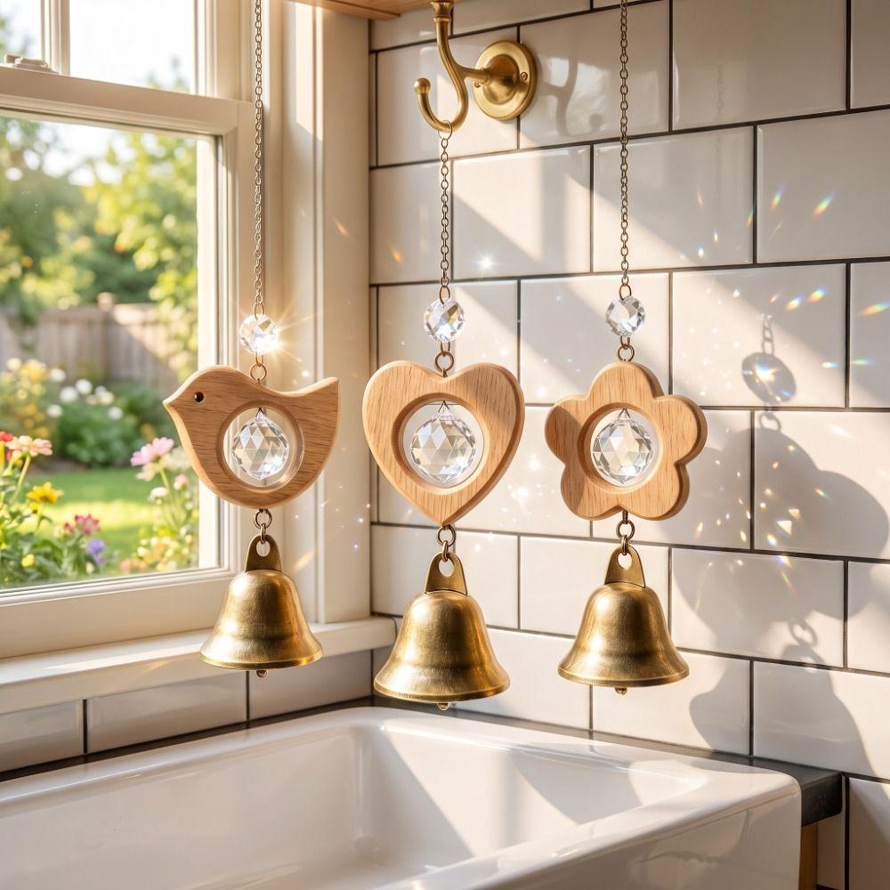 Wooden Bird Wind Chimes Crystal Prism Sun Catcher Creative Wind Bells Home