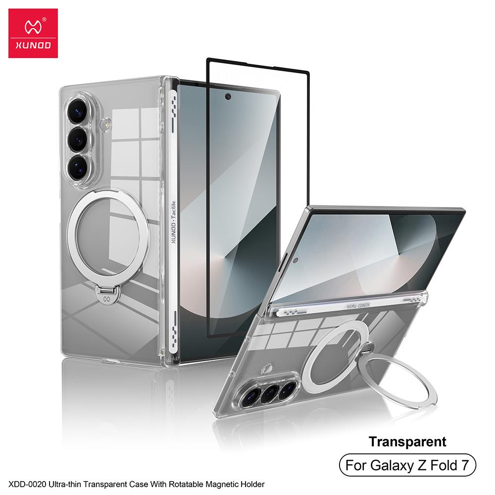 

XUNDD Для Samsung Galaxy Z Fold 7 6 5 Чехол Роскошный Чехол Прозрачная Крышка С Магнитным Держателем-Подставкой Со Защитным Стеклом Закаленное Стекло For Samsung Z Fold 7 чистый