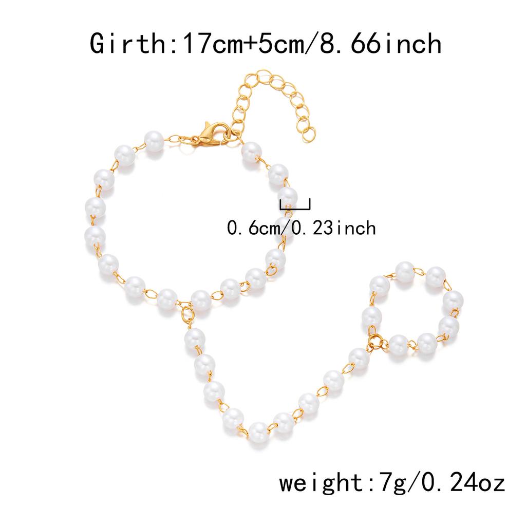 Dainty Hand Chain Bracelet Ring Handmade Imitation Pearl Beads Link Chains Connecting Bracelets Hand Jewelry for Women Gift