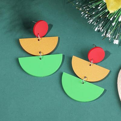 Festive Red, Gold & Green Geometric Acrylic Women's Drop Earrings