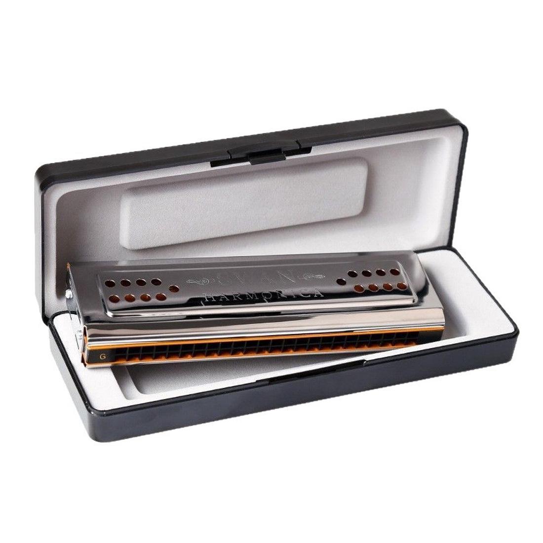 

Swan 24-Hole Double-Sided Chromatic Harmonica in C & G Keys for Adult Practice and Performance серебряный