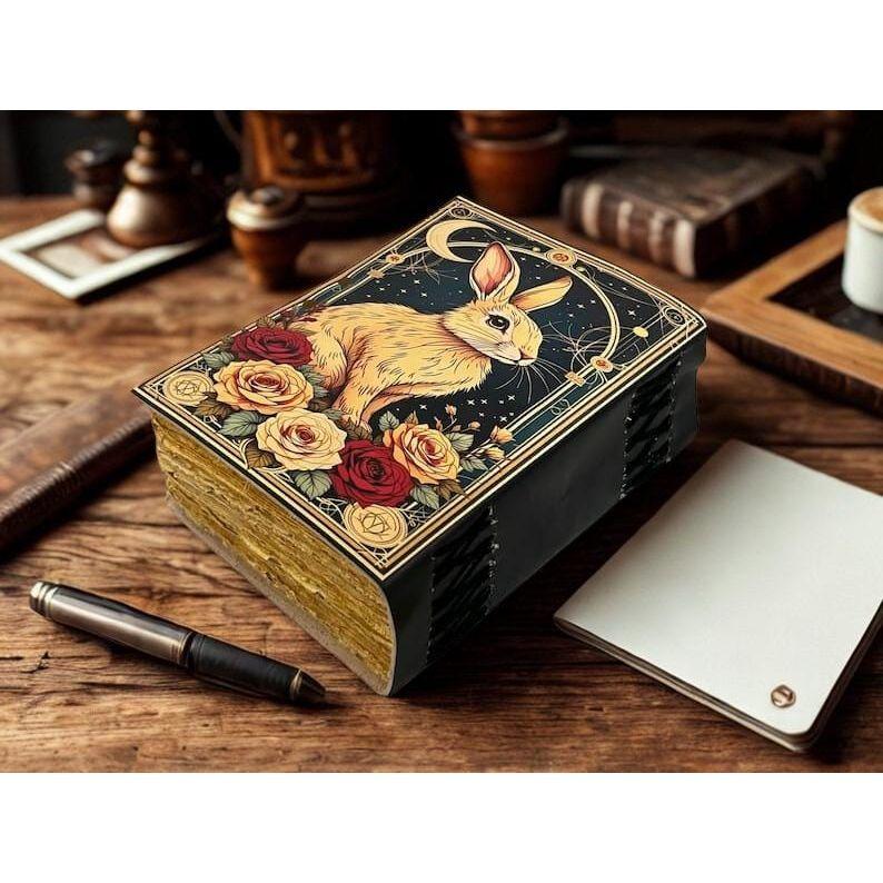 Rabbit Grimoire Leather Journal Notebook Journal for Women, Handmade Vintage Grimoire Spell Book of Shadows, Witch Notebook