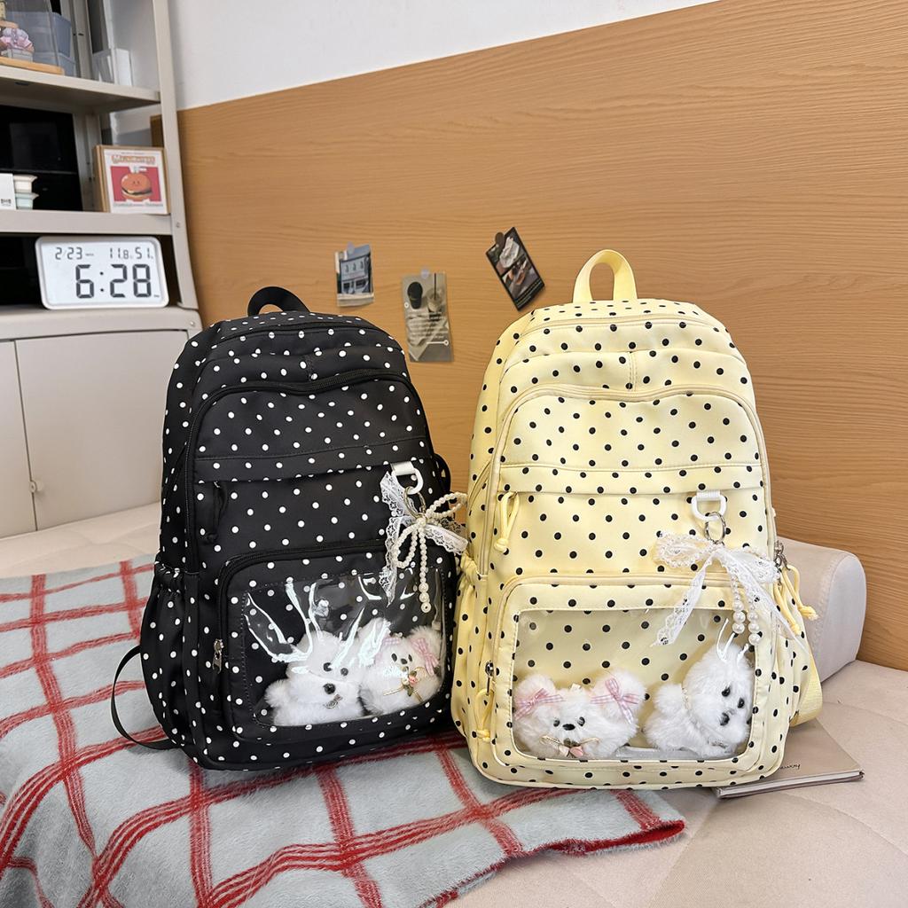 Schoolbag Mori small fresh backpack female large capacity lightweight student schoolbag polka dot transparent bow computer double backpack