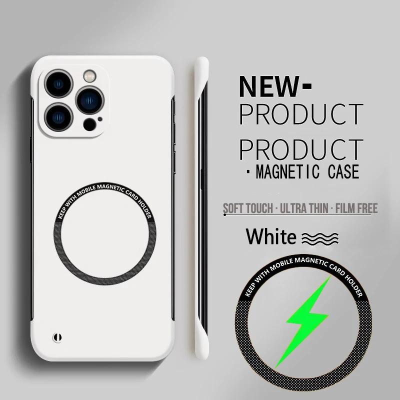 For Magsafe Magnetic Frameless Phone Case For iPhone 7P 12 13 14 15 16 Pro Max 15 16 Plus Ultra Thin Hard PC Shockproof Cover