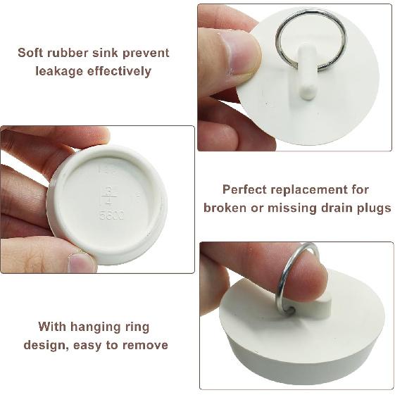 2Pcs Rubber Drain Stopper Fits 1-3/4 Inch to 1-7/8 Inch, Bathtub Drain Plug with Hanging Ring, Rubber Sink Stopper Drain Plug for Bathtub, Kitchen