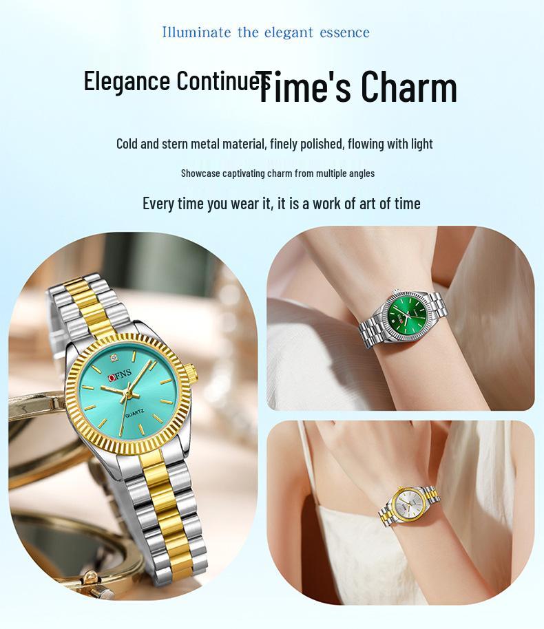 OFNS Classic Women's High-End Casual Luxury Quartz Wristwatch, Roman Numeral, Stud Design, Business-Commuting, Waterproof.