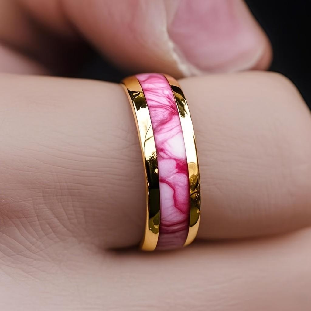 Pink Abalone Shell Men's Ring Unique Gold Color Wedding Engagement Stainless Steel Rings Women Party Ring