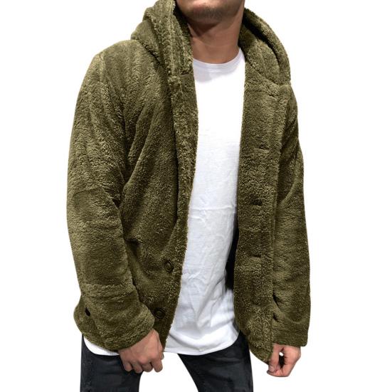 Men Coat Lapel Long Sleeve Single Breasted Outerwear Solid Color Thickened Velvet Winter Jacket Overcoat