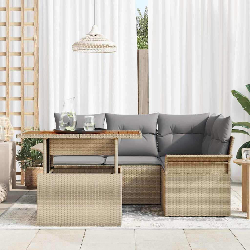 Garden Sofa Set with Cushions 5 pcs Beige and Light Grey