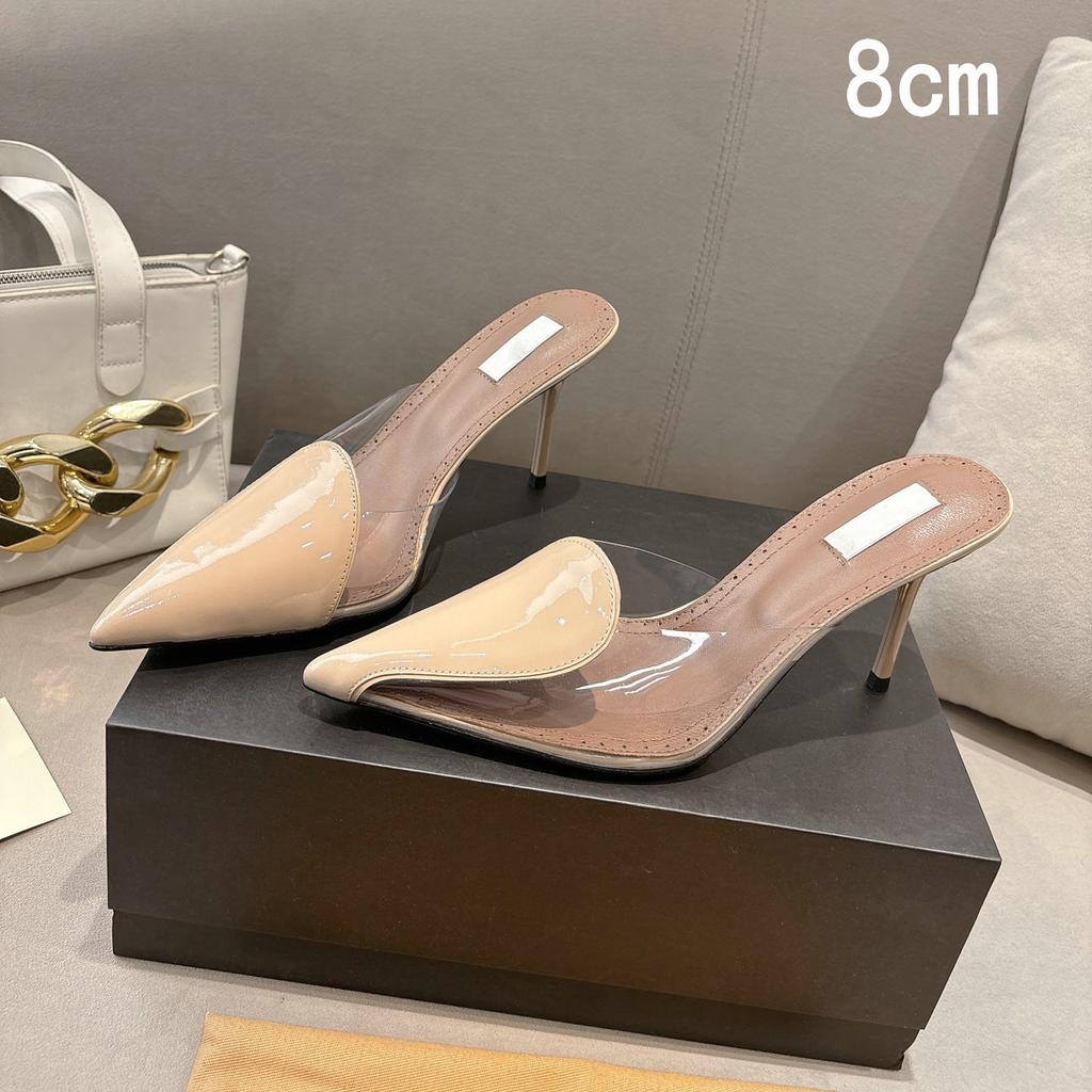 Fashion 2025 New Style Patent Leather Pvc Heart-Shaped Pointed-Toe Thin Heel Half-Slippers High Heel Sandals For Women'S Summer