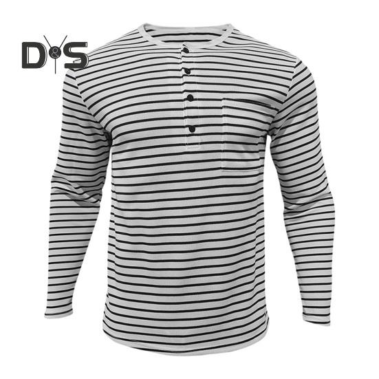 Fall Spring Men Top V Neck Striped Print Color Matching Long Sleeves Pullover Mid Length Casual Daily Wear Work Shirt