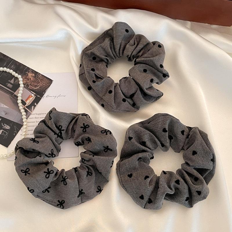 Polka Dot Haargummis Seil Damen Große Größe Herz Schleife Bedruckte Scrunchies Grau Schwarz Haarband Pferdeschwanzhalter Kopfschmuck