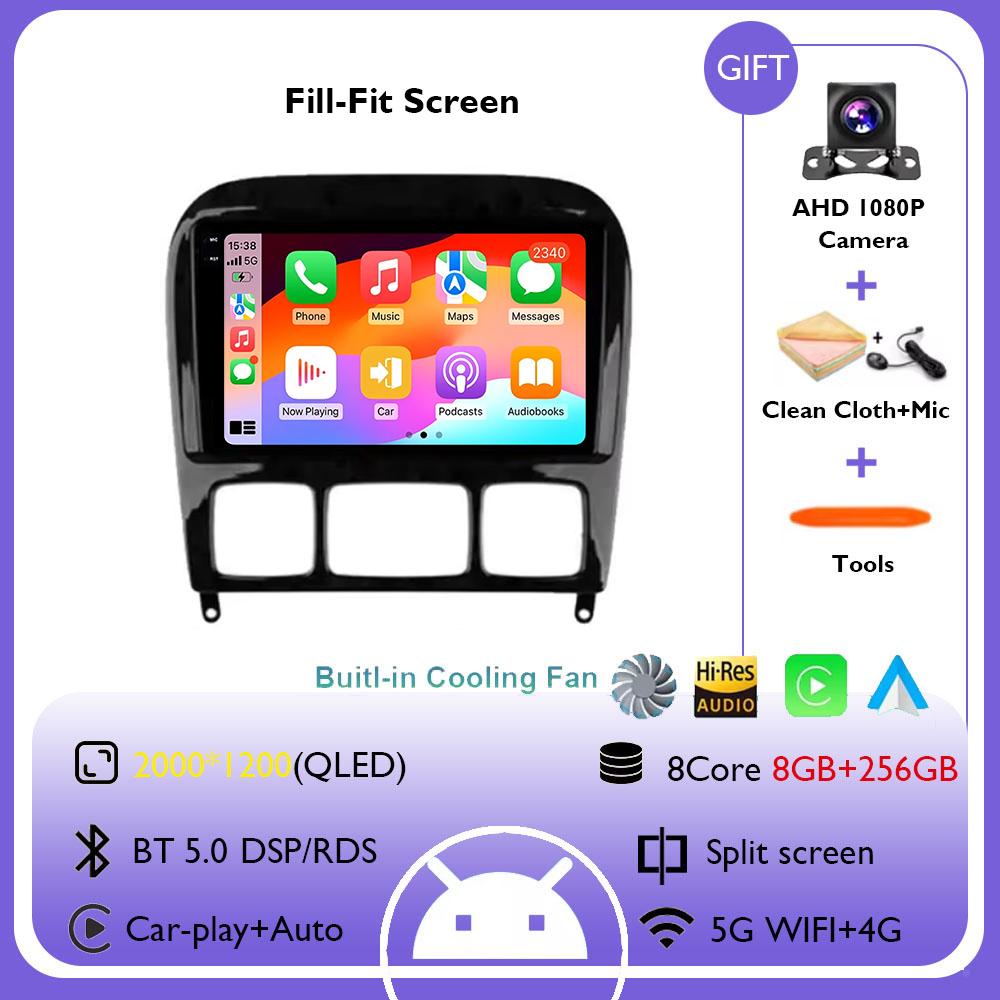Android 14 Car Radio for Mercedes Benz S Class W220 S280 S320 S350 S400 S430 S500 S600 AMG 1998-2005 GPS WIFI 4G Carplay NO 2Din