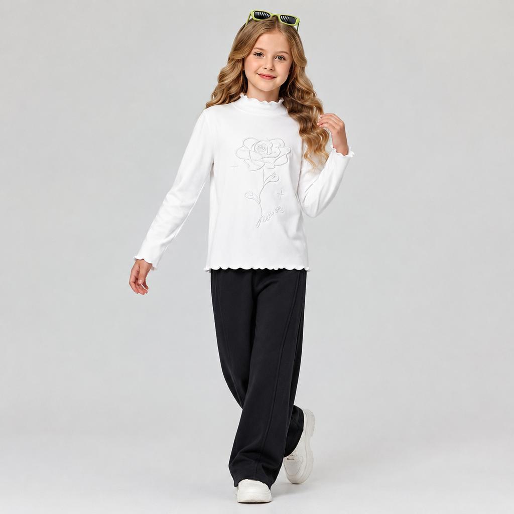 Girls Long Sleeve Tunic Top with Floral Print for Everyday School Wear