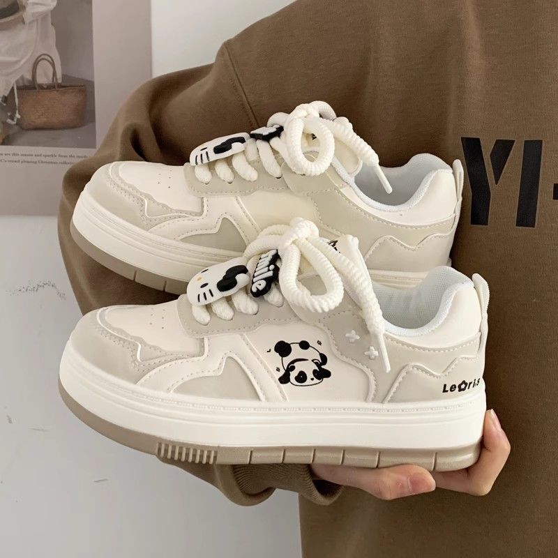 

Весна 2025 нишевые панда черно-белые уродливо-милые маленькие белые туфли детские платформа универсальные для отдыха студенческие кроссовки на платформе прилив 40 бежевый