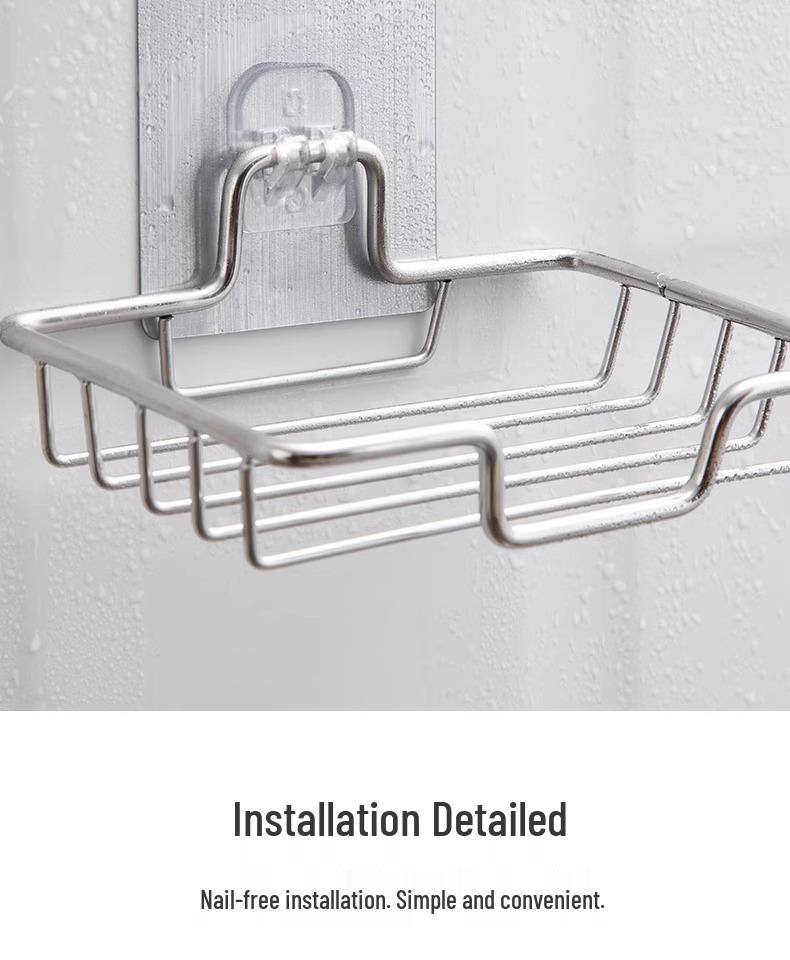 Stainless Steel Punch-Free Wall-Mounted Soap Dish with Suction Cup for Bathroom.