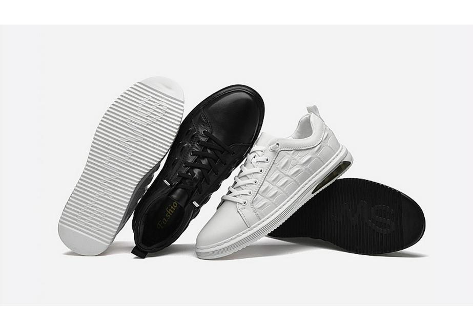 Men's Trendy Cross White Low-Top Cowhide Casual Shoes - Soft Sole, Korean Style
