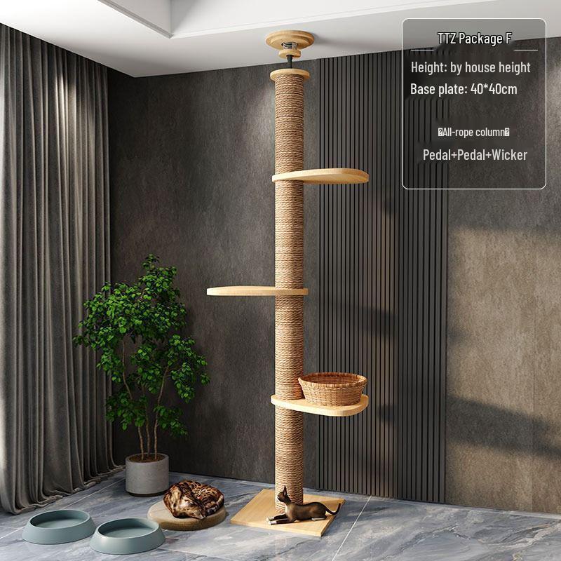 Space-Saving Solid Wood Cat Tree Tower: Climbing Frame, Bed, and Jumping Platform for Small Apartments