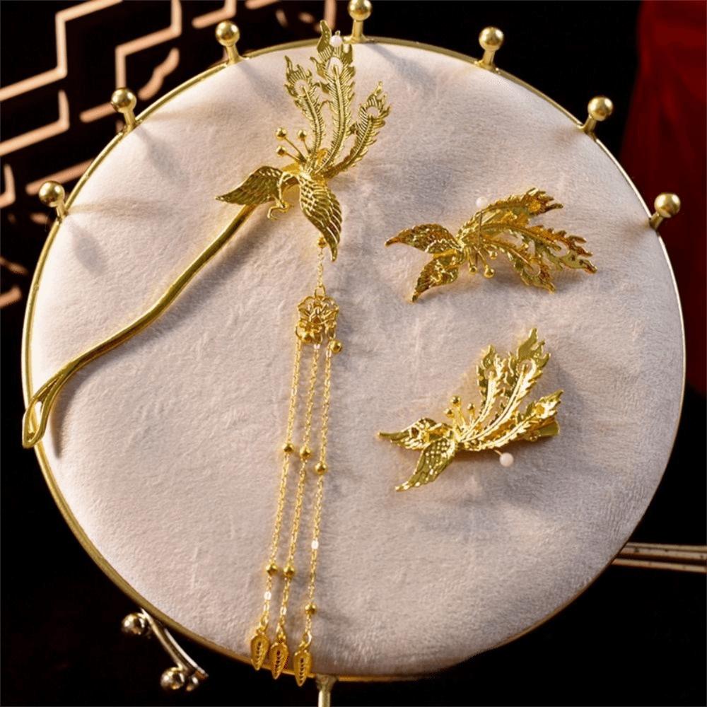 Zinc Zinc Alloy Tassel Hairpins Ancient Style Bridal Hair Ornament Phoenix Hairpin Set  Hanfu Accessories