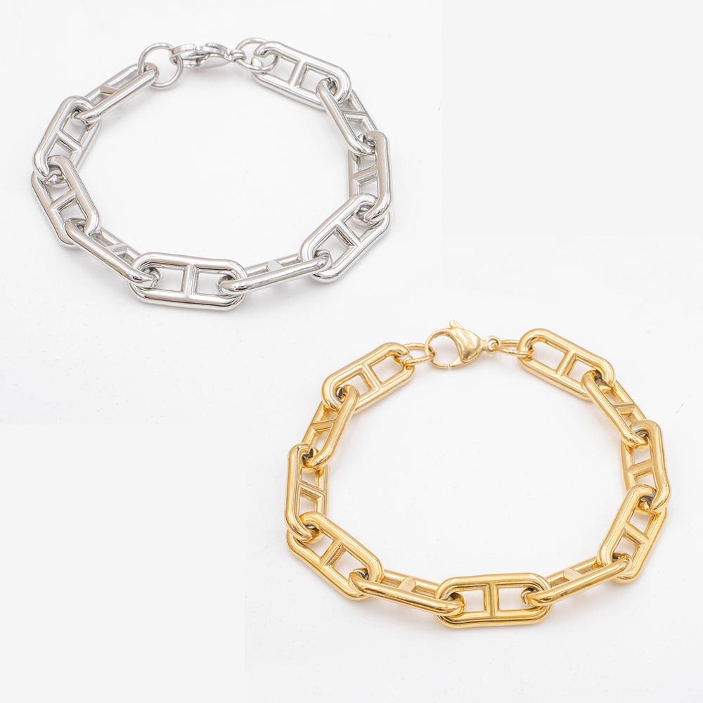 Unisex Chain Bracelet Silver and Gold Color - Simple Stainless Steel Jewelry Link Chain for Men Hypoallergenic Gift
