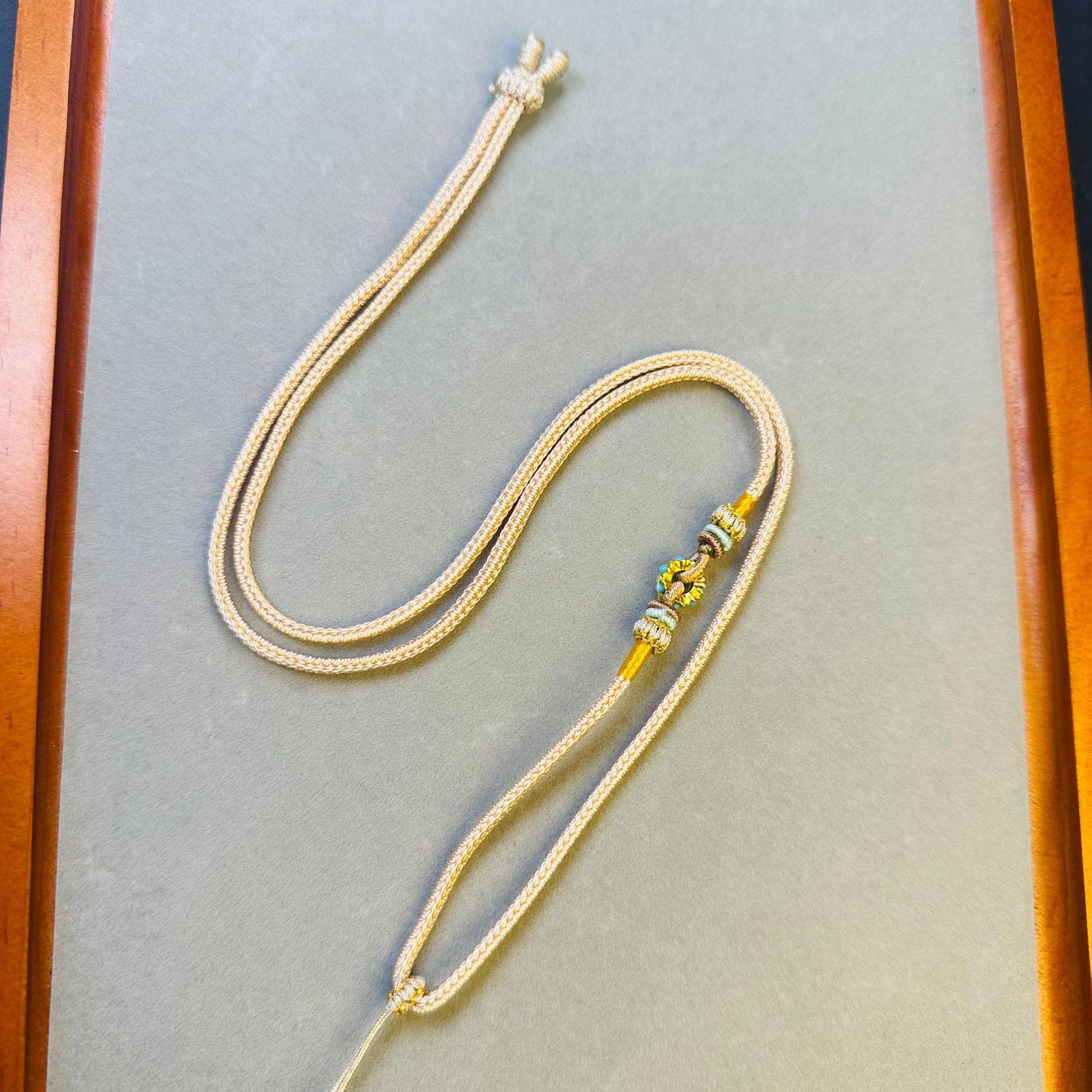 

Blue Diamond Ruyi Rope Pendant: Elegant Adjustable Hand-Woven Gold Jade Necklace Rope