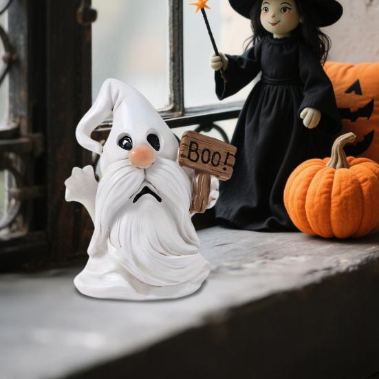 Halloween Resin Nisse Statue Liten Nisse Spøkelse Figur Halloween Tegneserie Stående Spøkelse Ornament for Hjemmekontordekor