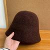High-grade wool bucket hat women's autumn and winter face small solid color bucket hat simple velvet thickened thermal basin hat