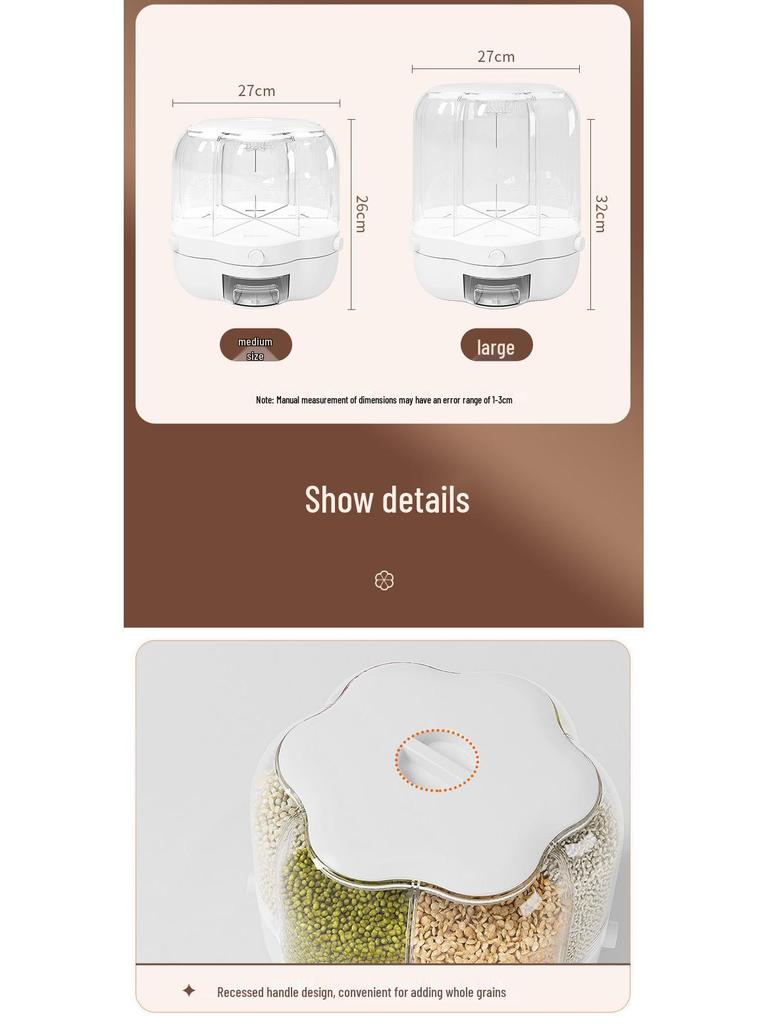 Rotating Rice Storage Bin: Insect & Moisture-Proof, Sealed Divided Grain Canister for Household Use