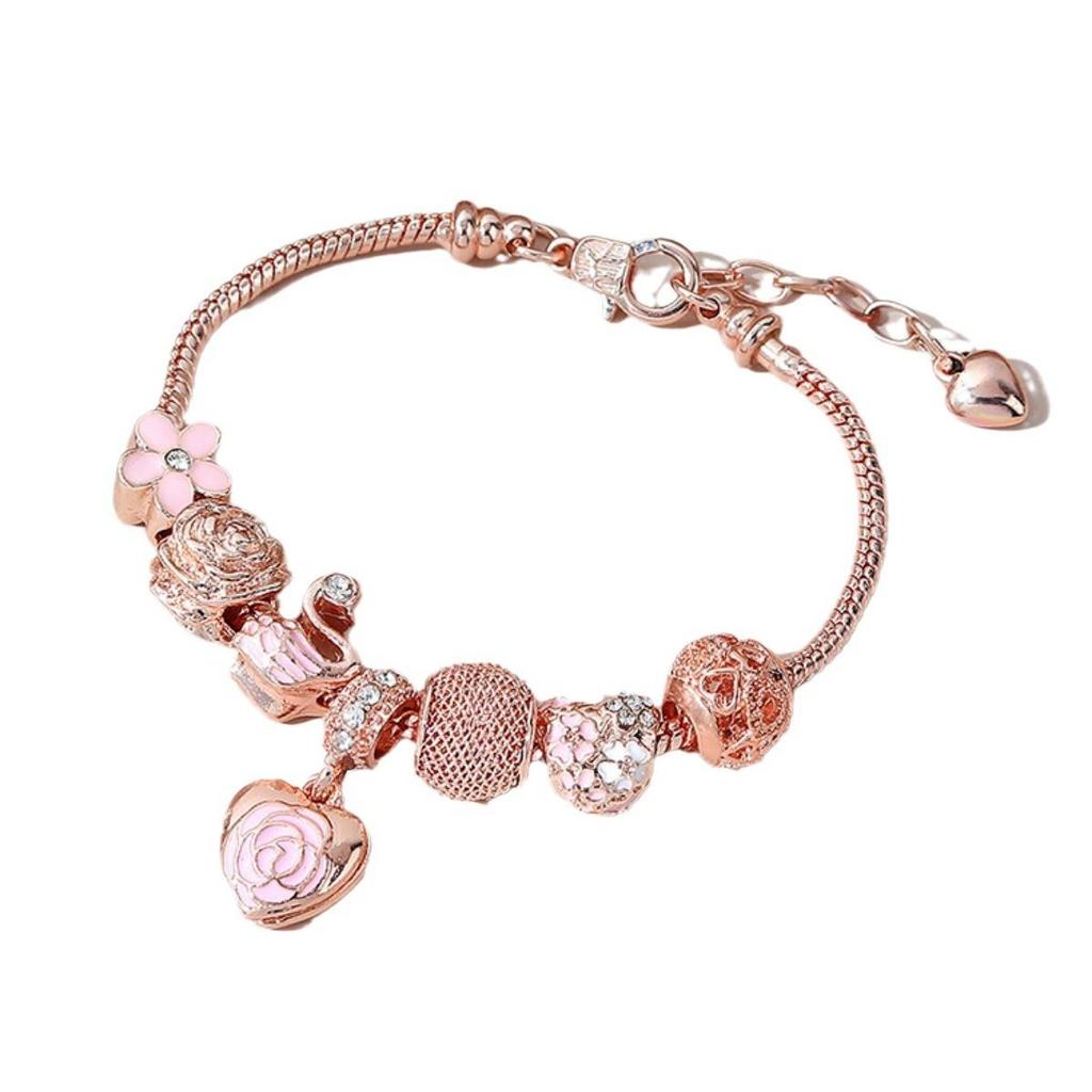 Minimalist And Atmospheric Oil Dripping Rose Heart Bead Bracelet Fashionable Oil Painting Swan Lantern Bead Bracelets