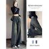 Women's High-Waist Cement Gray Pleated Wide-Leg Jeans - Spring/Autumn Hong Kong Style Retro Floor-Length Pants