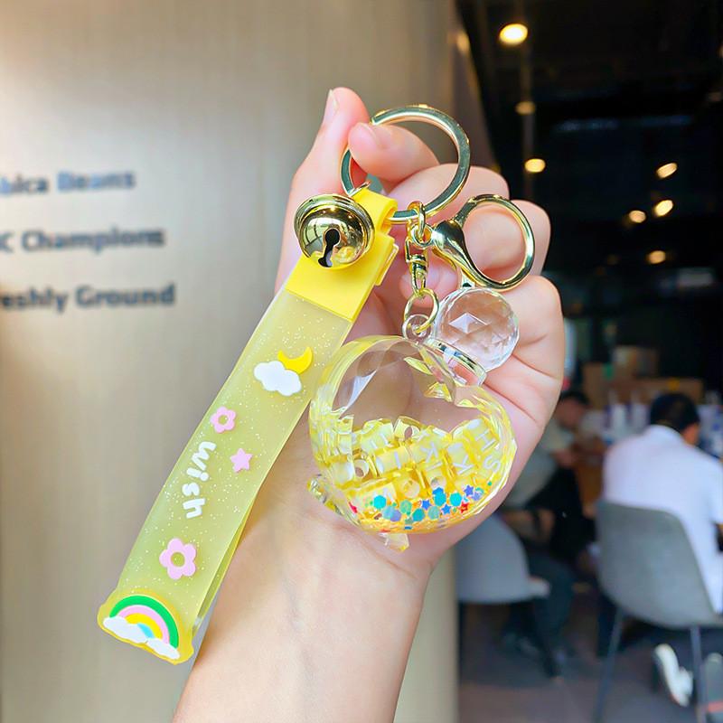 Exquisite Floating Sand Acrylic Perfume Bottle Keychain For Car Decor