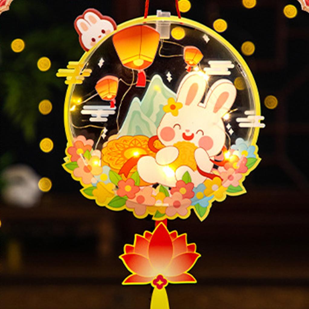 Children'S Handmade Rabbit Lantern Festival Glowing Decoration Lotus Pvc Led Chinese Vintage New Luminous Year Lanterns Material