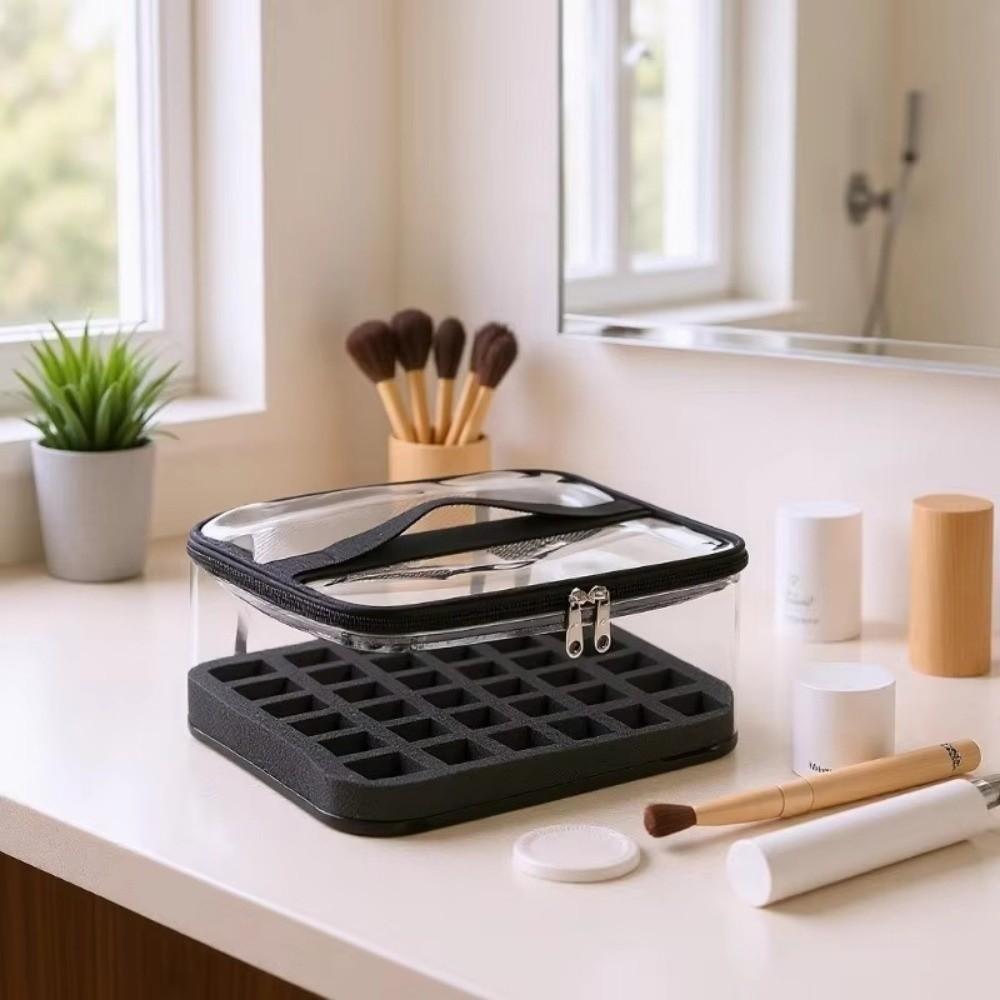 PVC Nail Polish Storage Bag Hand-held Clear Nail Polish Organizer 36 Bottles Holder Large Capacity Cosmetic Bag