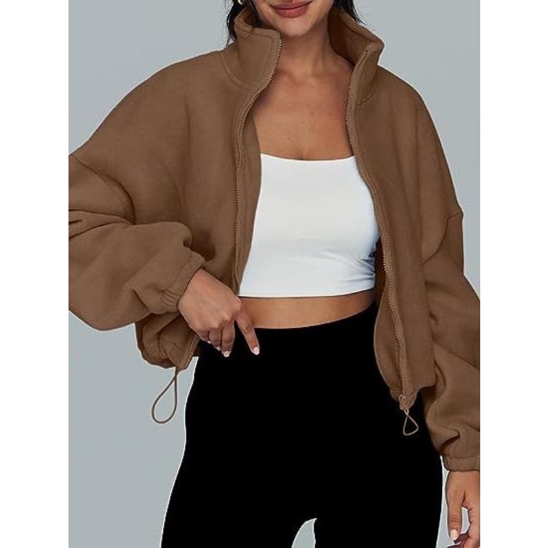 Women S Fleece Zip Up Stand Collar Long Sleeve Casual Jacket